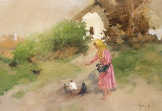 A girl with chickens