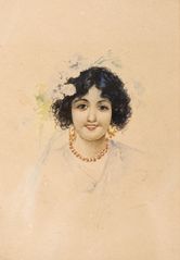 Portrét ženy s kvetmi vo vlasoch