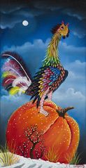 Rooster on pumpkin