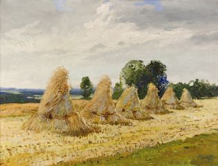 Landscape with scheafs of hay