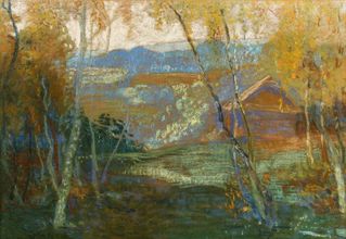 Landscape with house and birches