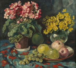 Still-life with flowers and fruit