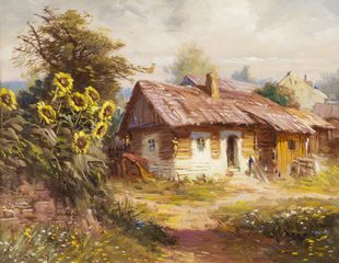 House with sunflowers