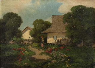 In front of a cottage