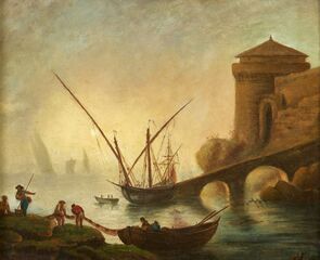 In the port – painted after C. J. Vernet
