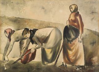 Women digging in field