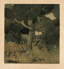 323. V. Preissig: Strom, 1906, farebný lept na papieri
