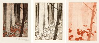 325. V. Preissig: Hubový les - triptych, lept na papieri